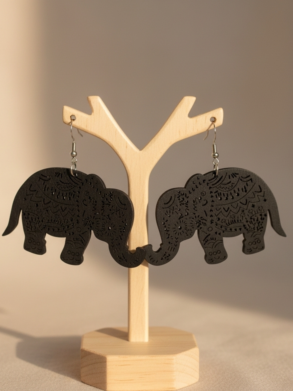 Black Elephant Dangle Earrings